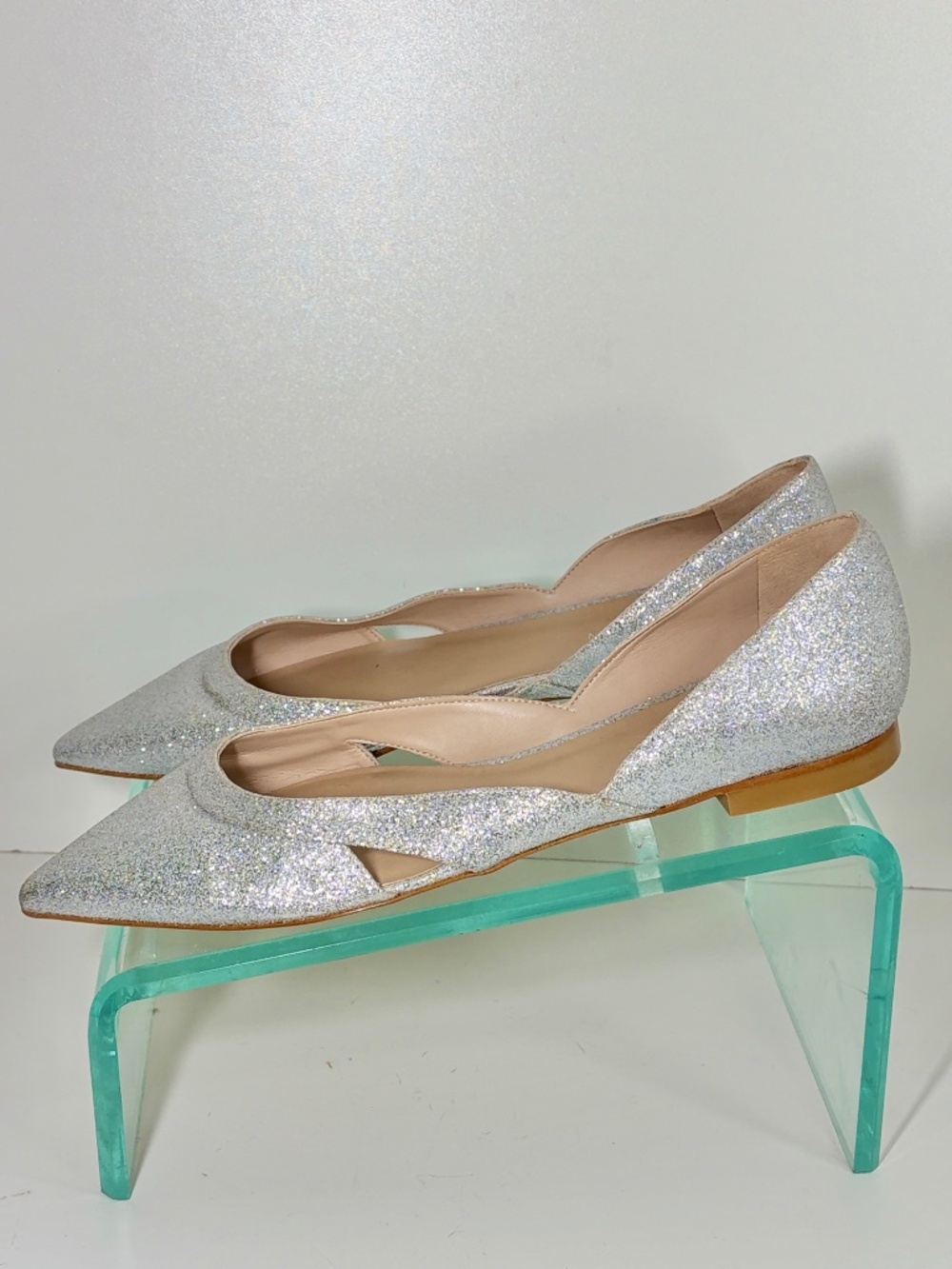 New! Platinum SILVER Stuart Weitzman Avenue US 7.5 8 Fine Glitter Shoes Flats